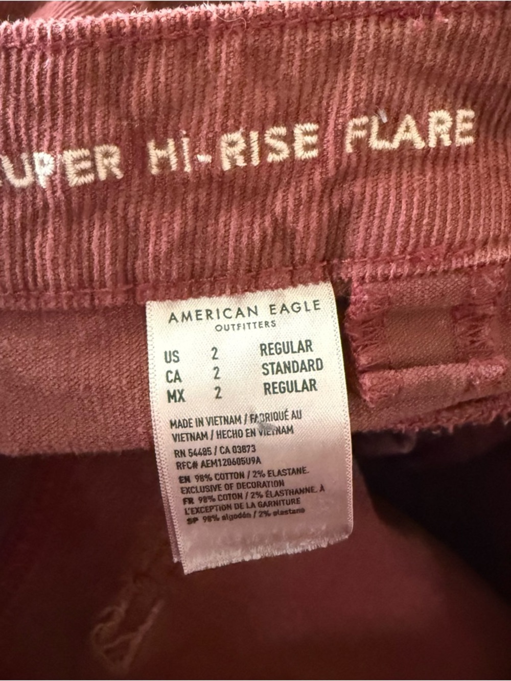 American Eagle Corduroy Pants Womens  Super High Rise Flare Retro Hippie SZ 2 - Picture 7 of 9